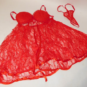****Red Lace Teddy with T-Back Thong size Medium